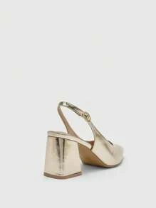 CUCCOO BIZCHIC Women's Fashion Gold Open Heel Pointed Toe Chunky Heel Pumps, Classic Minimalist For Commute, Date, Party, Holiday, Wedding For Christmas - Gold - View 8