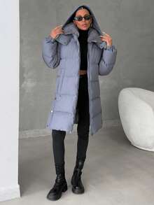 EURMUSE Premium Quality, Faux Fur Collar And Side Popper Detailed Winter Coat Winter Clothes For Women Women S Street Wear - Grey - View 4