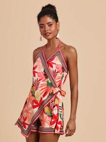 Travachic 女士度假热带植物印花侧系带吊带连体裤 - 彩色 - 查看 3