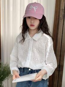 Dazy Kids Tween Girls Turndown Collar Long Sleeve Shirt For Fall,Back To School Clothes - White - View 3