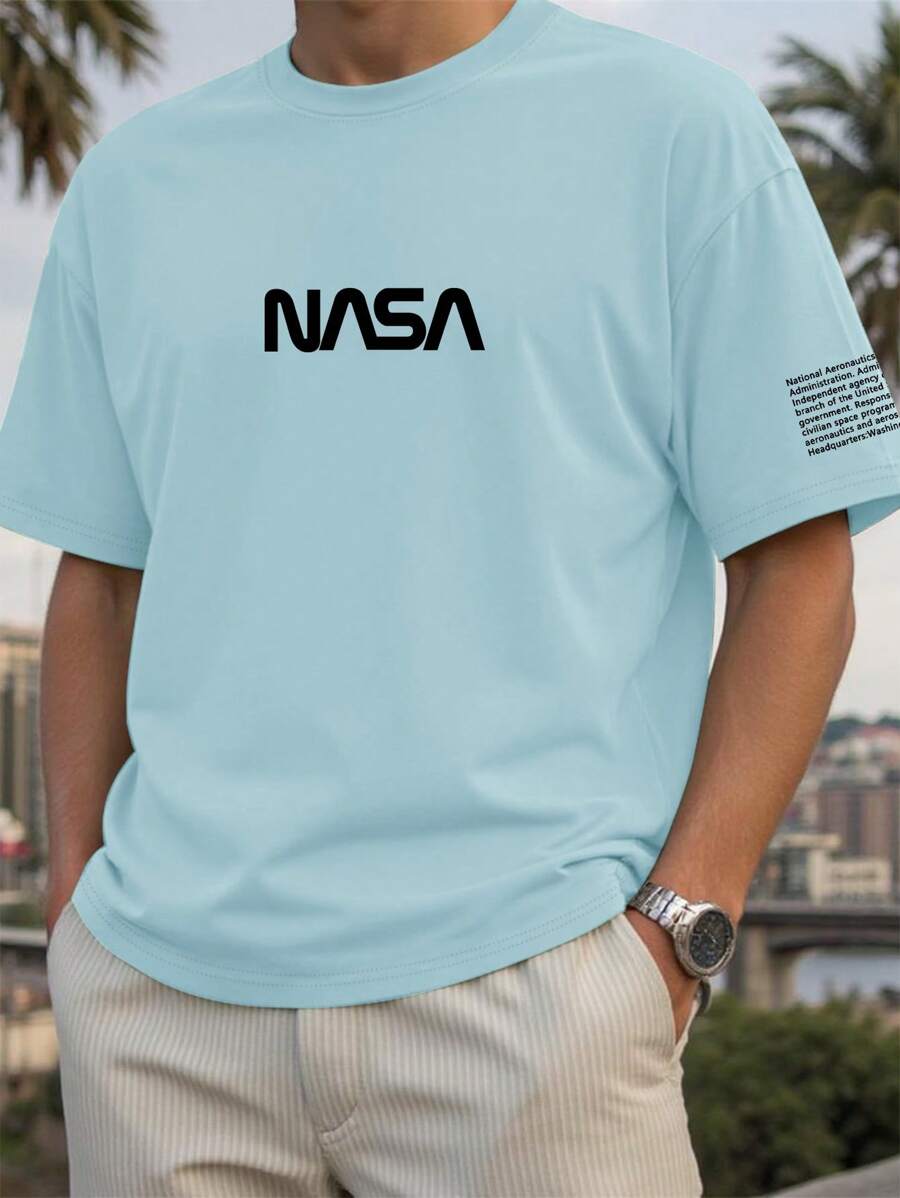 Manfinity Homme Summer New Plus Size Men's Casual Mature T-Shirt, Versatile Daily Wear Comfortable Top - Blue - View 1