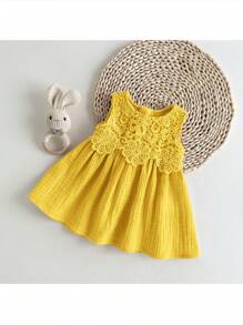 Loomiva Vestido sin mangas con volantes y cintura de unicolor para recién nacida - Amarillo - Ver 3
