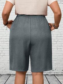 EMERY ROSE Plus Size Women Solid Color Waist Tie Pocket Casual Loose Shorts
