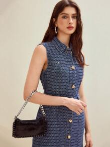MOTF STUDIO BUTTON FRONT BELTED DENIM DRESS