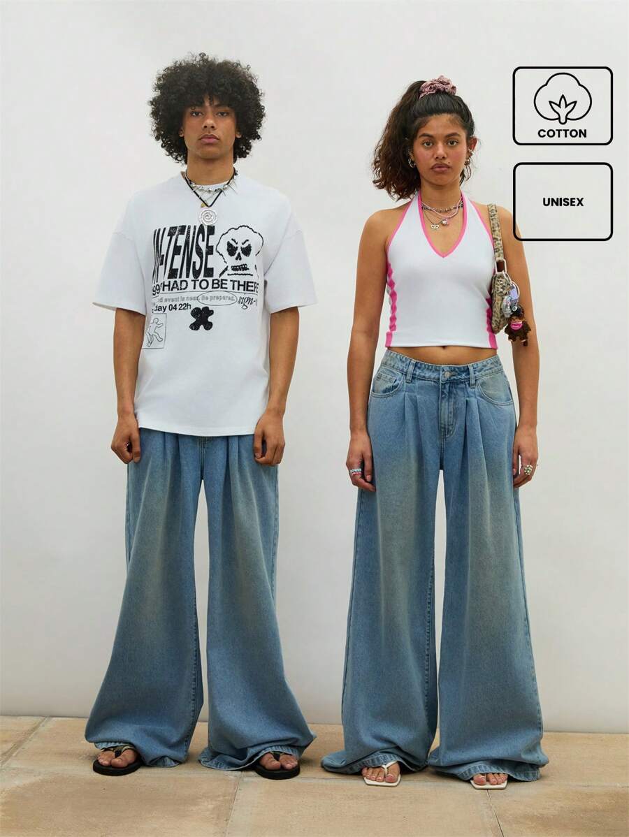 COUREZ Unisex Super Low Rise Oversized Jeans In Dirty Wash /Winter Clothes For Women Low Rise Jeans Y2K Cotton Cotton Sexy