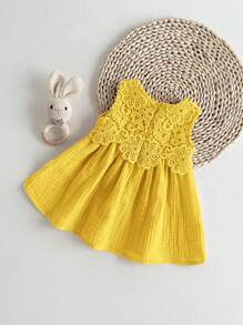 Loomiva Vestido sin mangas con volantes y cintura de unicolor para recién nacida - Amarillo - Ver 2