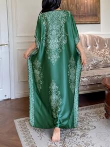 DAZY Pattern Print Loose Maxi Women Nightgown - Green - View 2