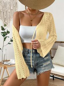 Breezaya Cárdigan de manga larga de unicolor para mujer, a la moda para el verano