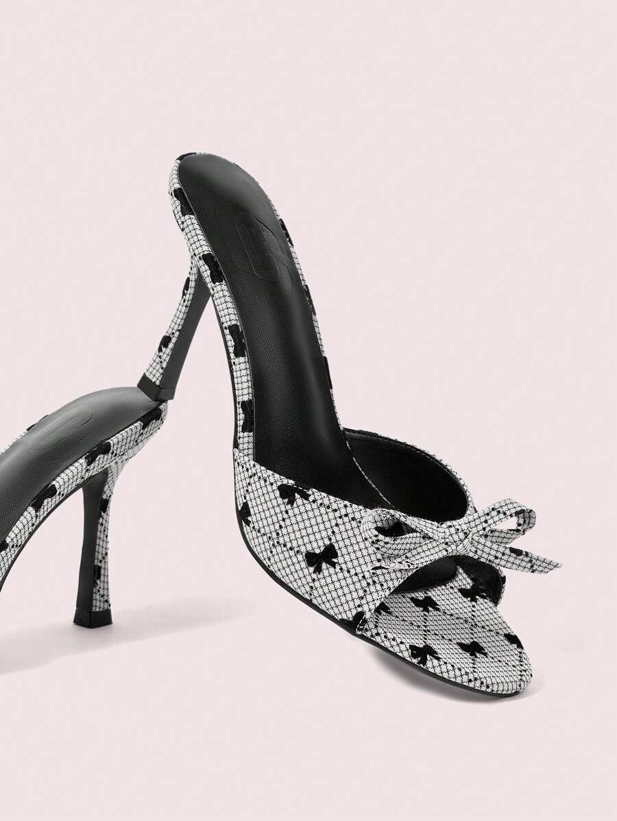 CUCCOO DOLLMOD Women's 8.8cm Heel Elegant Butterfly Fabric Mules Peep Toe High Heels - Grey - View 1