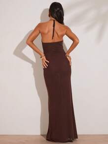 SHEIN BAE 女士纯色露背镂空休闲度假无袖连衣裙