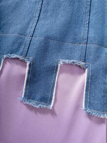 少女棉质无袖牛仔拼布休闲连衣裙 - 紫色 - 查看 7