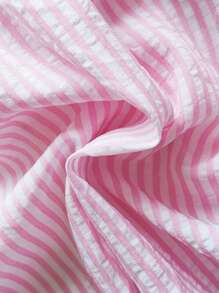 SHEIN Vintaside Kids Baby Girls' Square Collar Striped Ruffle Trim Bodysuit - Pink - View 9