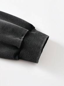 ROMWE MEN Street Life Men's Washed Short Cropped Pullover Sweatshirt, Streetwear Style - Black - View 3