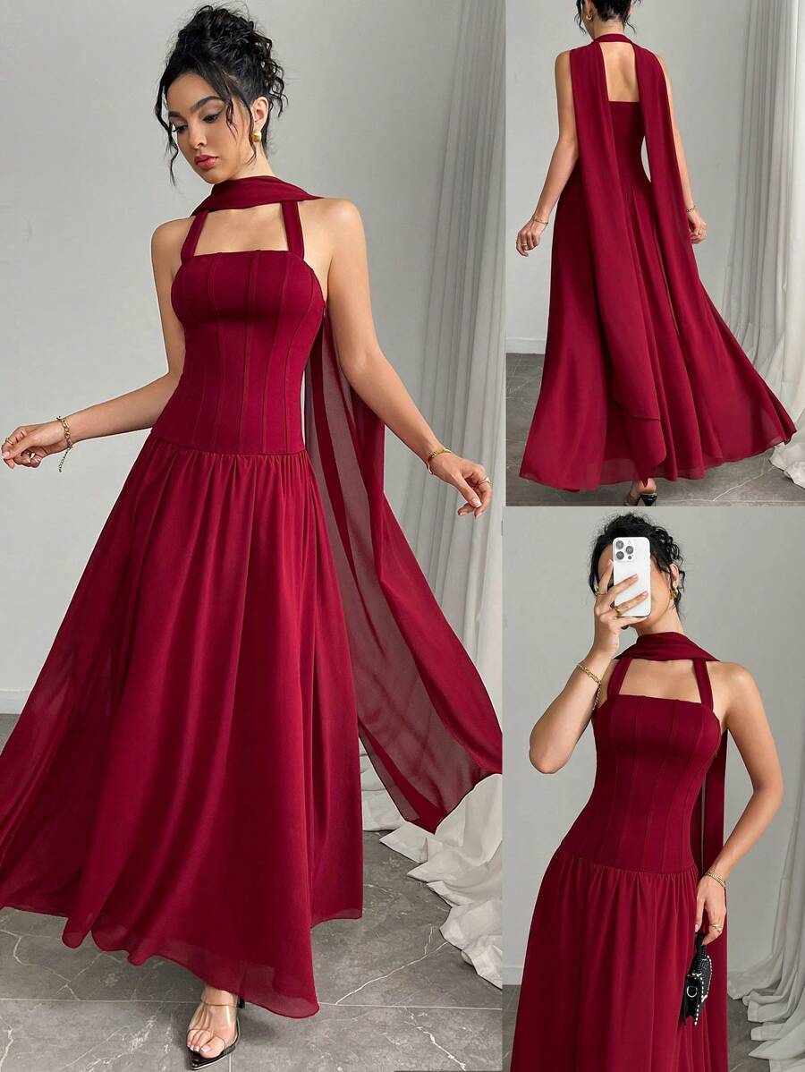 Modelyn 女士纯色褶皱无袖连衣裙，优雅夏日