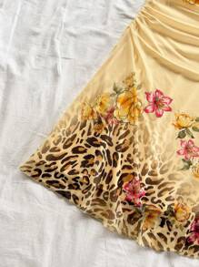 Soleia 性感豹纹扎染花卉印花网眼吊带束腰迷你连衣裙，适合节日、约会、下午茶、度假、音乐节、海滩、夏季服装、波西米亚风、度假、钩针编织、亚麻布，