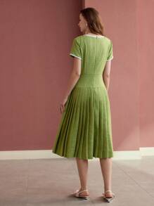 MOTF PREMIUM PLEATED CONTRAST TRIM DRESS - Multicolor - View 3