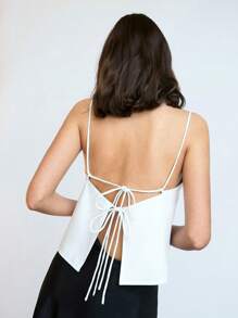 Maija 2025 Summer New White Adjustable Thin Strap Tie Bow Back Lace Up Cute Sleeveless Backless Cami Top, Suitable For Beach Holiday, Urban Commuter, Elegant Modern Casual Party, Picnic, Office Outfit, Graduation Season, St. John's Festival