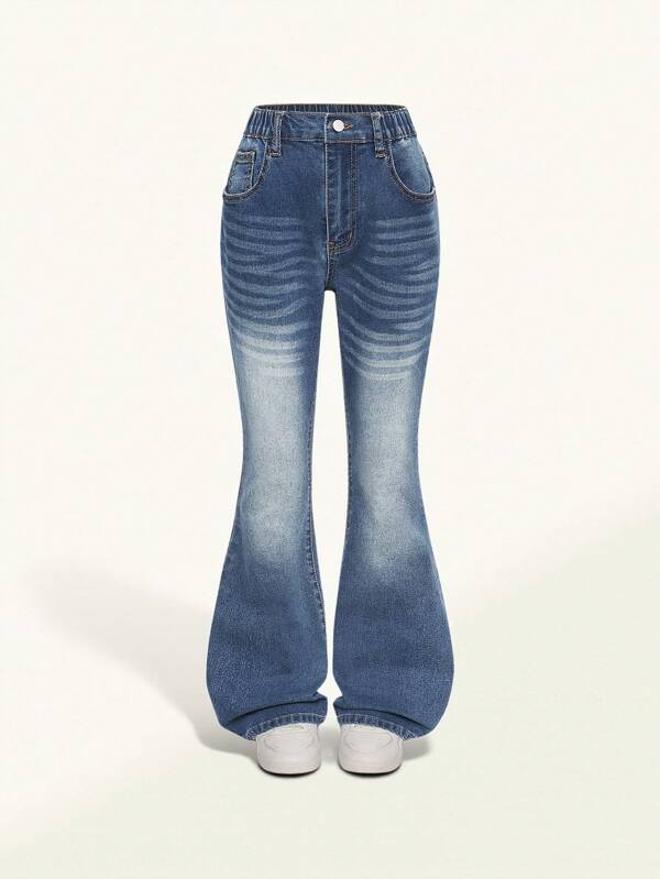 SHEIN Blugi evazați pentru fete Y2K, pantaloni casual elastici, design versatil la modă minimalistă