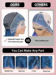 Peluca Bob de cabello humano de color azul, densidad de 150, peluca Bob frontal de encaje 13X4, cabello saludable y duradero, peluca Bob frontal recta corta con cabello de bebé pre cortada y pre arrancada para mujeres - SBULE - Ver 3