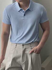 DAZY Camisa polo texturizada azul para hombre, de verano
