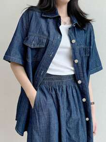 DAZY Women Denim Two Pieces Outfits - Dark Wash - View 4
