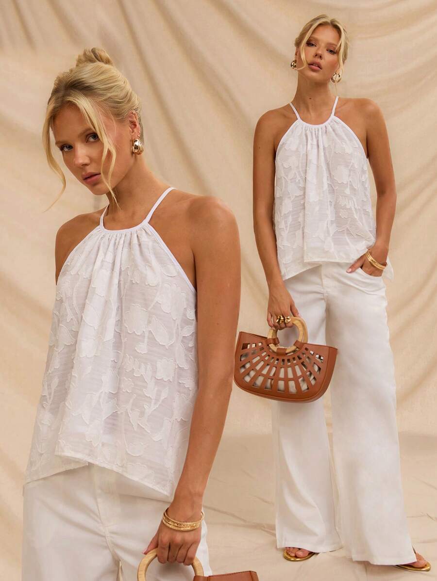 Avantive White Women Picnic Hawaii Women White Women Tops Flower-Cut Sleeveless Top - White - View 1