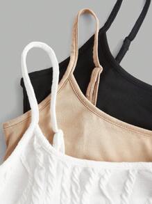 SHEIN EZwear 女士纹理露脐吊带背心，性感修身，适合夏季、返校季、春假、闺蜜旅行，3 件装背心，女士吊带背心，女士上衣，中性色上衣 - 彩色 - 查看 9