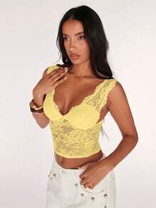 SHEIN BAE Women's Lace Camisole, Fashionable For Summer - Yellow - View 5