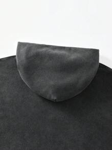 ROMWE MEN Street Life Men's Washed Short Cropped Pullover Sweatshirt, Streetwear Style - Black - View 6