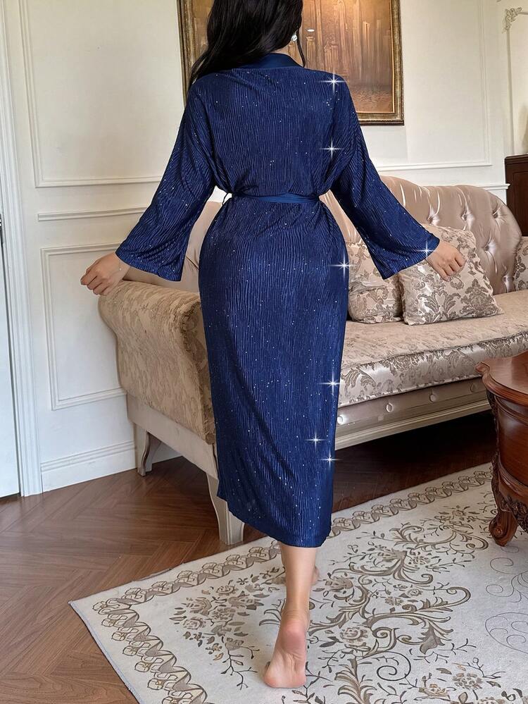 Glittering Texture Patchwork Satin Women Robe Pajama