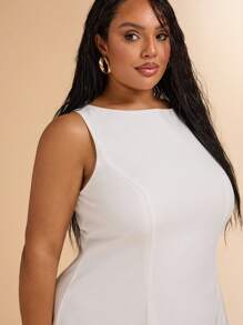 SHEIN BAE 大码女式夏季纯色优雅无袖连衣裙、女士生日连衣裙、女士太阳裙