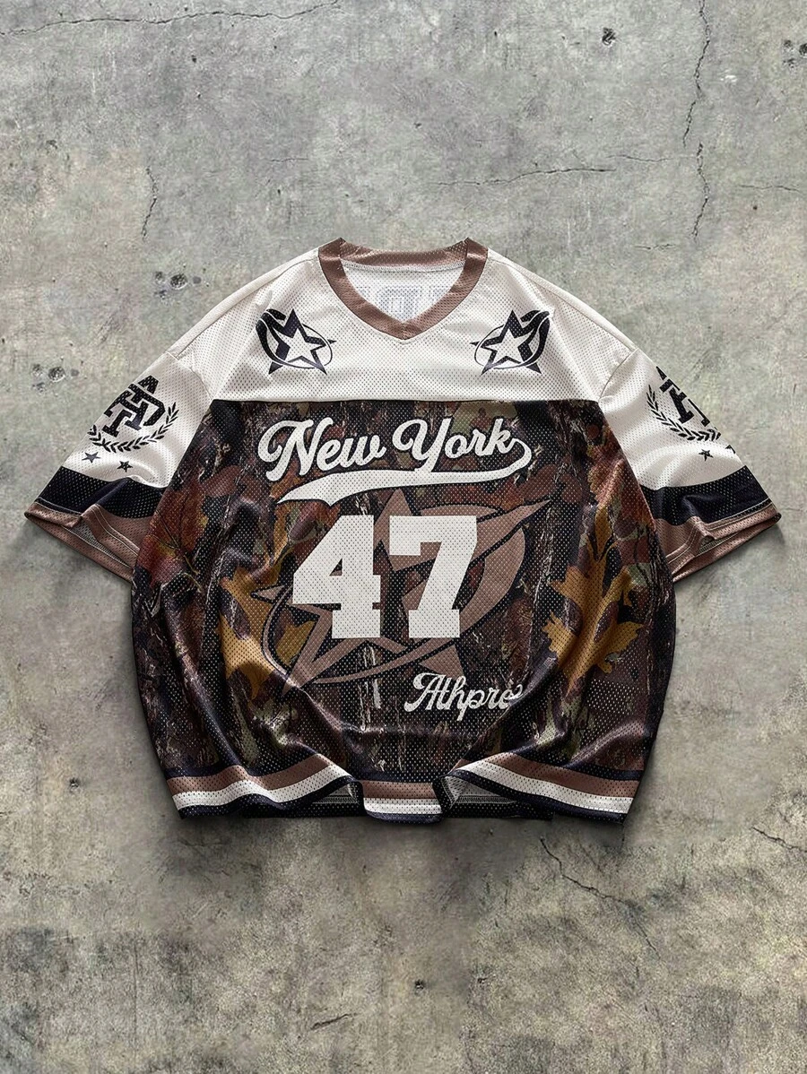 AXEPEAK Men's Casual Contrast Color Camo Print Short Sleeve T-Shirt, Summer, School, Streetwear Edition - Multicolor - View 1