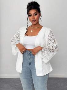 Maweii Plus Size Women Elegant Lace Patchwork Receive Waist A Swing Suit , Spring Summer Graduation,Back To School,Teacher Outfits For Women - White - View 4