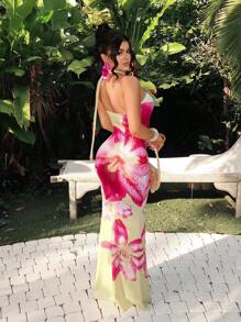 SHEIN SXY 无袖花卉印花连衣裙