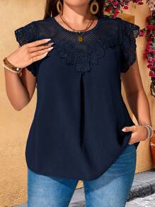 EMERY ROSE Plus Size Women Water-Soluble Lace Tunic Tops Dressy Blouses , Vacation Summer