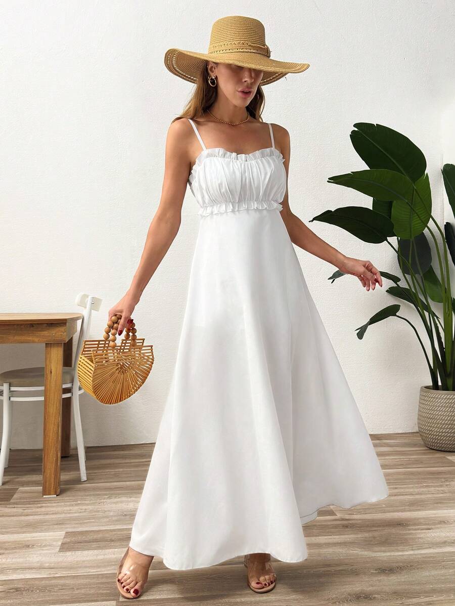 EURMUSE Vestido blanco con detalle de volantes y recogido - Blanco - Ver 1