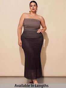 SHEIN Tall CURVE Plus Size Elegant Ombre Strapless Bodycon Dress, Summer - Brown - View 1