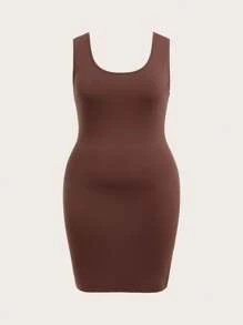 SHEIN BASICS 3Pcs/Set Plus Size Sleeveless Bodycon Knit Dress