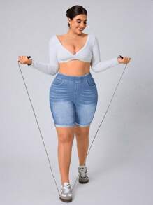 Flexra Shorts vaqueros casuales y sencillos para mujer de talla grande - Lavado ligero - Ver 7