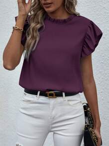 SHEIN Tall Áo cánh tay lửng cổ tròn đa năng cổ điển dành cho nữ, mùa hè - Màu tím - Xem 4