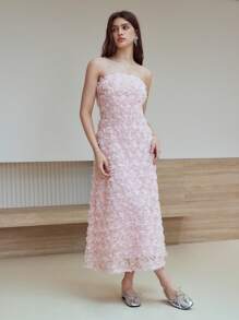 MOTF STUDIO APPLIQUES FAUX PEARL DETAIL STRAPLESS DRESS - Apricot - View 4