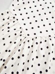 Vestido mini de verano elegante para adolescente con estampado de lunares, correa ajustable, decoración de lazo, ajuste delgado, adecuado para fiestas, para niñas de talla pequeña - Blanco y Negro - Ver 4