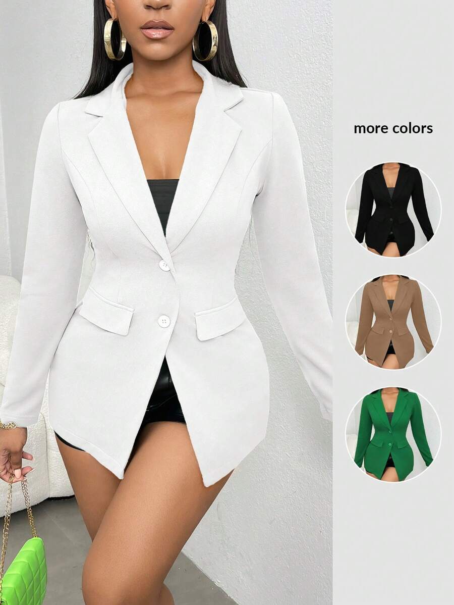 SHEIN SXY Solid Color Turndown Collar Casual Blazer In Fall/Winter - White - View 1