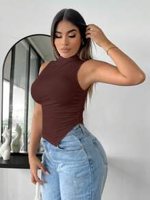 SHEIN SXY Top de tirantes con bajo asimétrico para mujer - Marrón - Ver 5