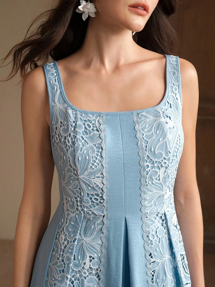 Elegant Summer Vacation Patchwork Backless Dress For Women, Suitable For Festival, Holiday, Wedding Guest