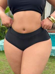 Swim Lushoire Plus Size Solid Color High Waist Swimsuit Bottom