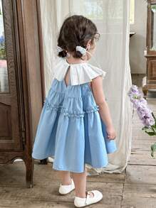 LMoss Kids LMoss  Baby Girl Woven Color Block Crew Neck Sleeveless Fitted Casual Dress  Setsisters Outfit - Blue - View 4