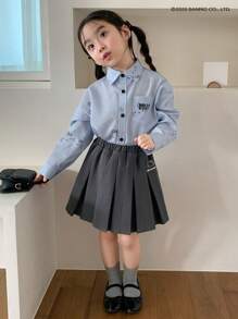 HELLO KITTY | DAZY 年轻女孩全身印花长袖领编织衬衫，适合春夏季（年轻女孩） - 藍色 - 查看 2