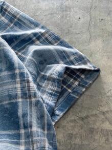 AXEPEAK Men's Plaid Loose Casual Woven Short Sleeve Blue Shirt, Streetwear Inspired, Emo - Multicolor - View 3