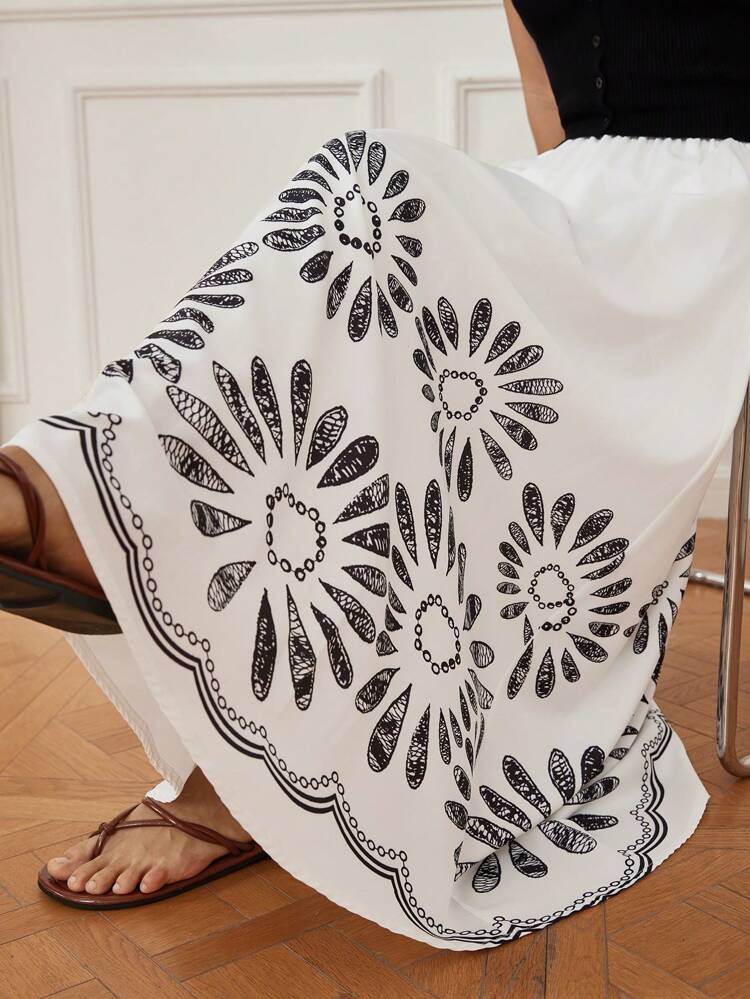 Saia Boho de Estilo Casual de Veraneio com Estampa Floral Miúda para Mulheres